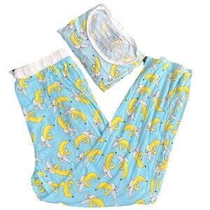 Little Sleepies Jade Bananas Pajama Set Pants Long Sleeve Top Women’s XXL
